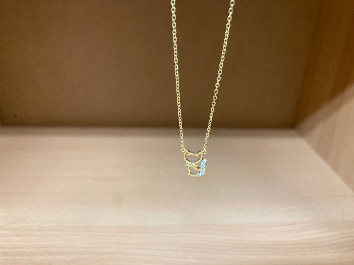 Tiny Treasures Seoul - Cat Bow & Stone Tail Necklace (Gold) 9