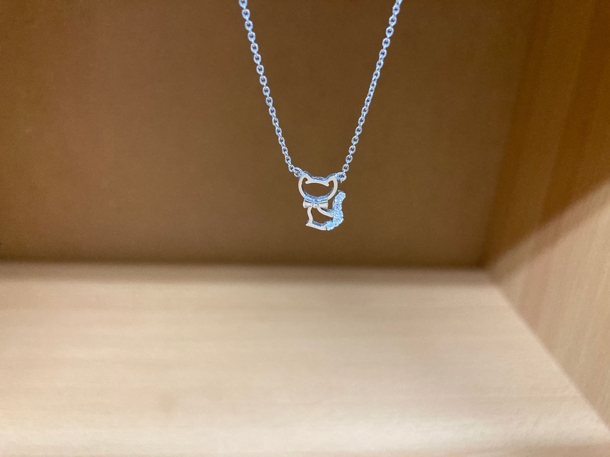Tiny Treasures Seoul - Cat Bow & Stone Tail Necklace (Silver) 