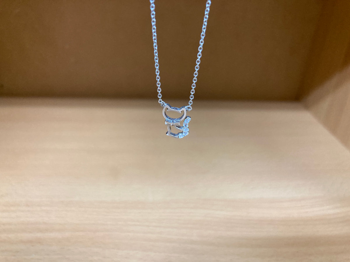 Tiny Treasures Seoul - Cat Bow & Stone Tail Necklace (Silver) 10