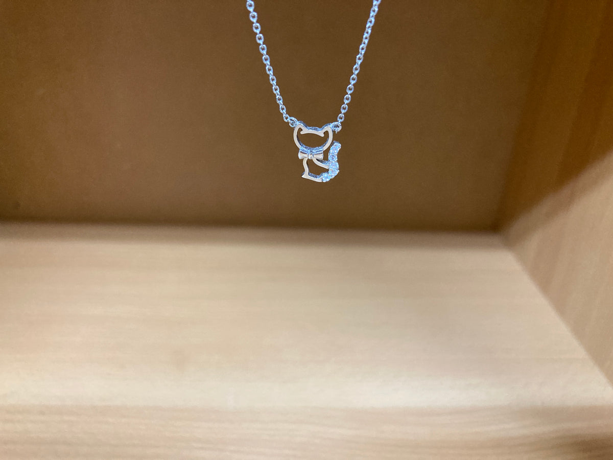 Tiny Treasures Seoul - Cat Bow & Stone Tail Necklace (Silver) 2