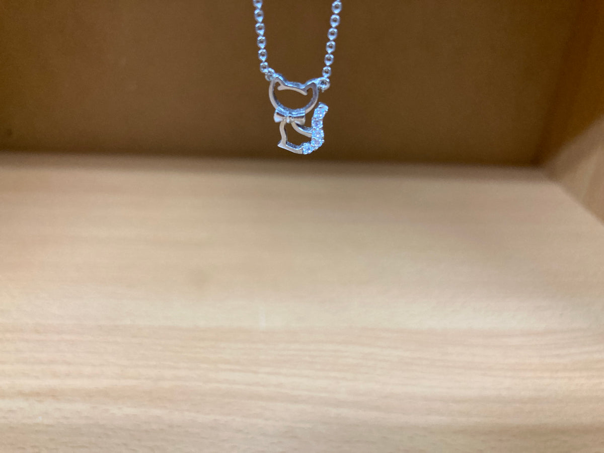 Tiny Treasures Seoul - Cat Bow & Stone Tail Necklace (Silver) 4