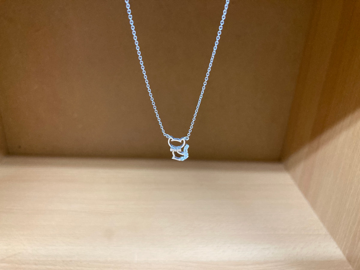 Tiny Treasures Seoul - Cat Bow & Stone Tail Necklace (Silver) 9