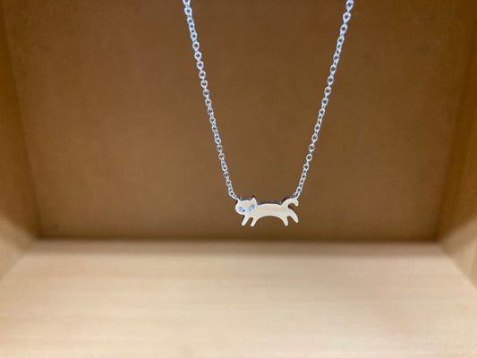 Tiny Treasures Seoul - Cat Stone Eyes Necklace (Silver) 