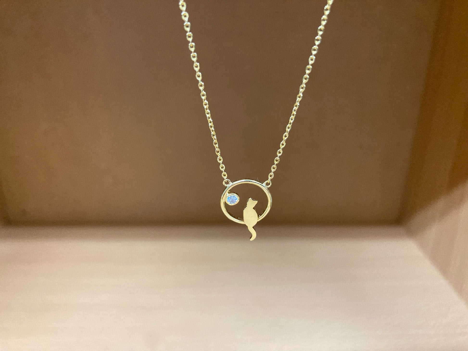 Tiny Treasures Seoul - Cat Zirconia Circle Necklace (Gold) 