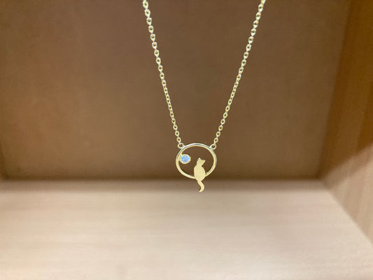Tiny Treasures Seoul - Cat Zirconia Circle Necklace (Gold) 