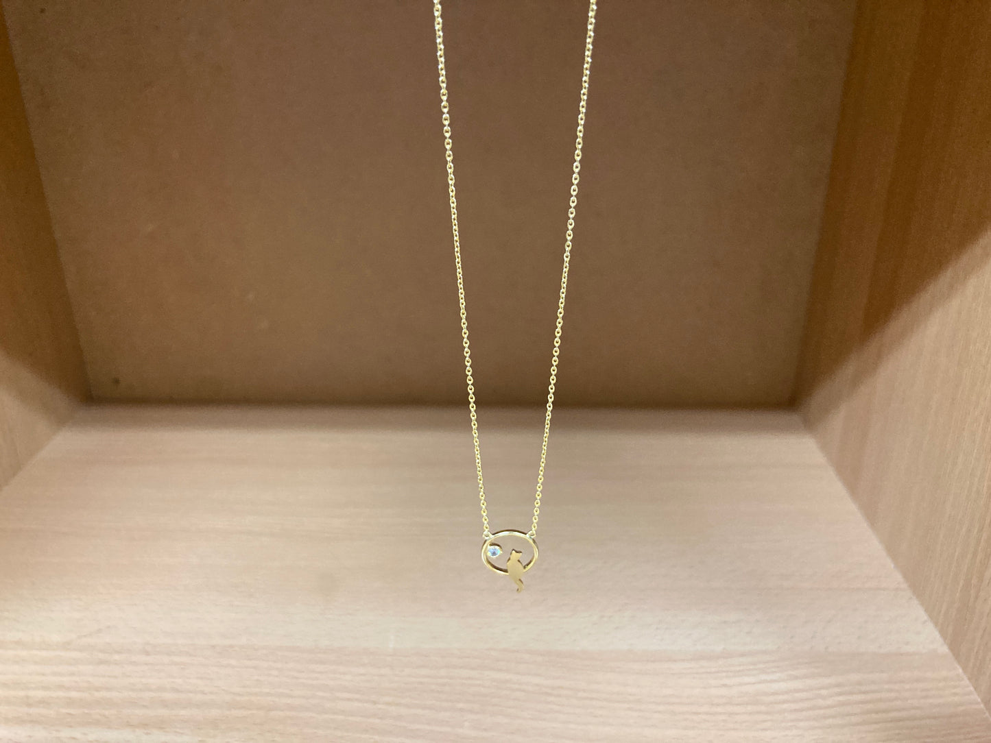 Tiny Treasures Seoul - Cat Zirconia Circle Necklace (Gold) 10