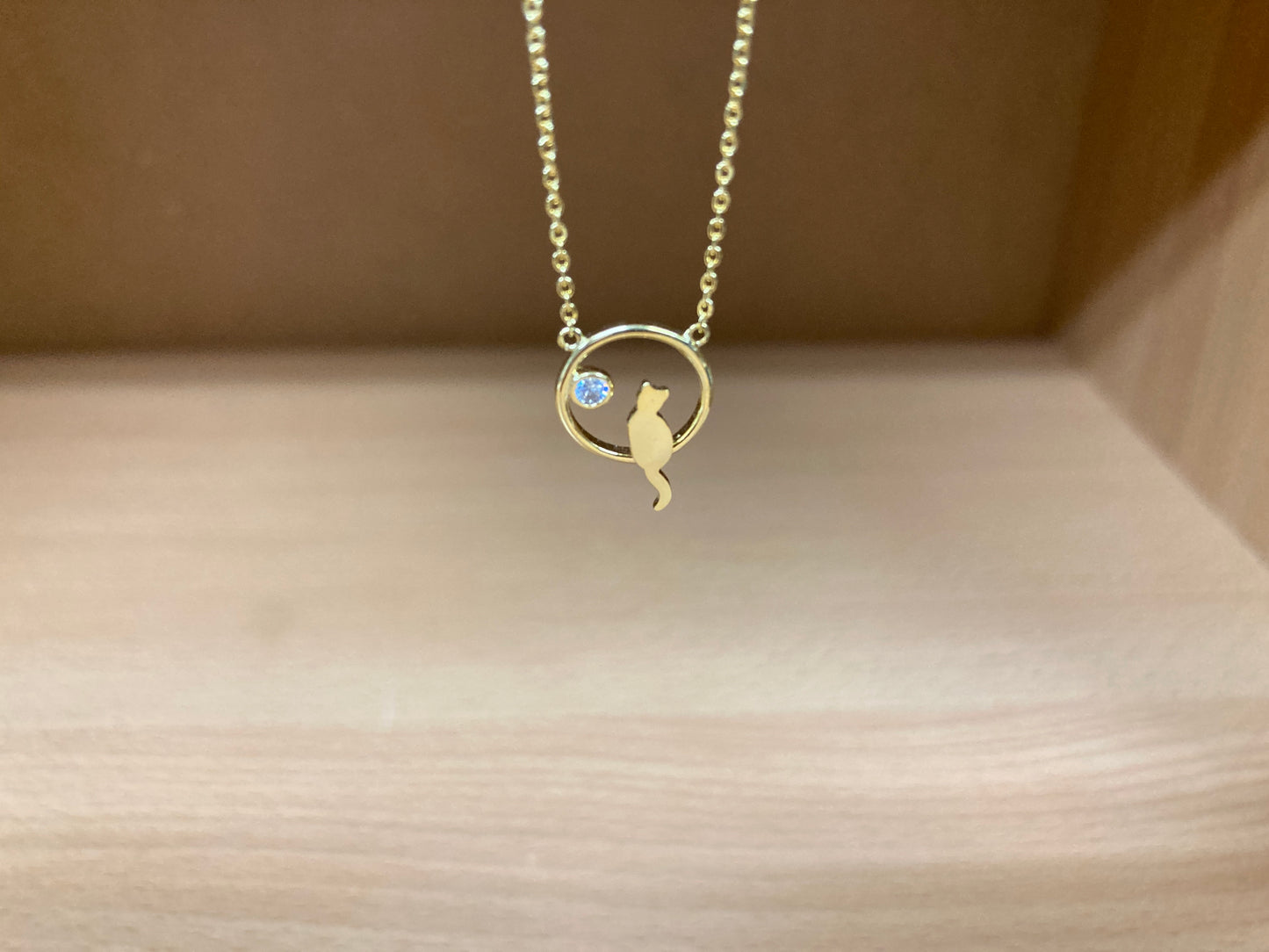 Tiny Treasures Seoul - Cat Zirconia Circle Necklace (Gold) 11