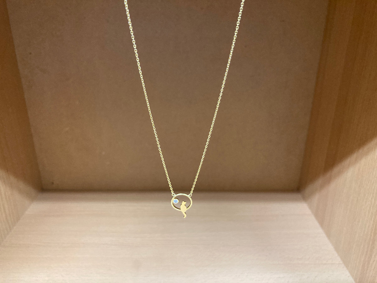 Tiny Treasures Seoul - Cat Zirconia Circle Necklace (Gold) 4