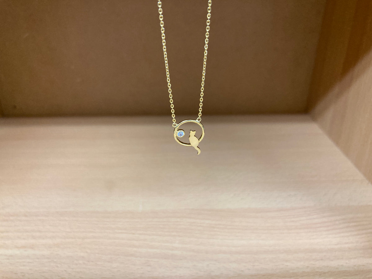 Tiny Treasures Seoul - Cat Zirconia Circle Necklace (Gold) 5