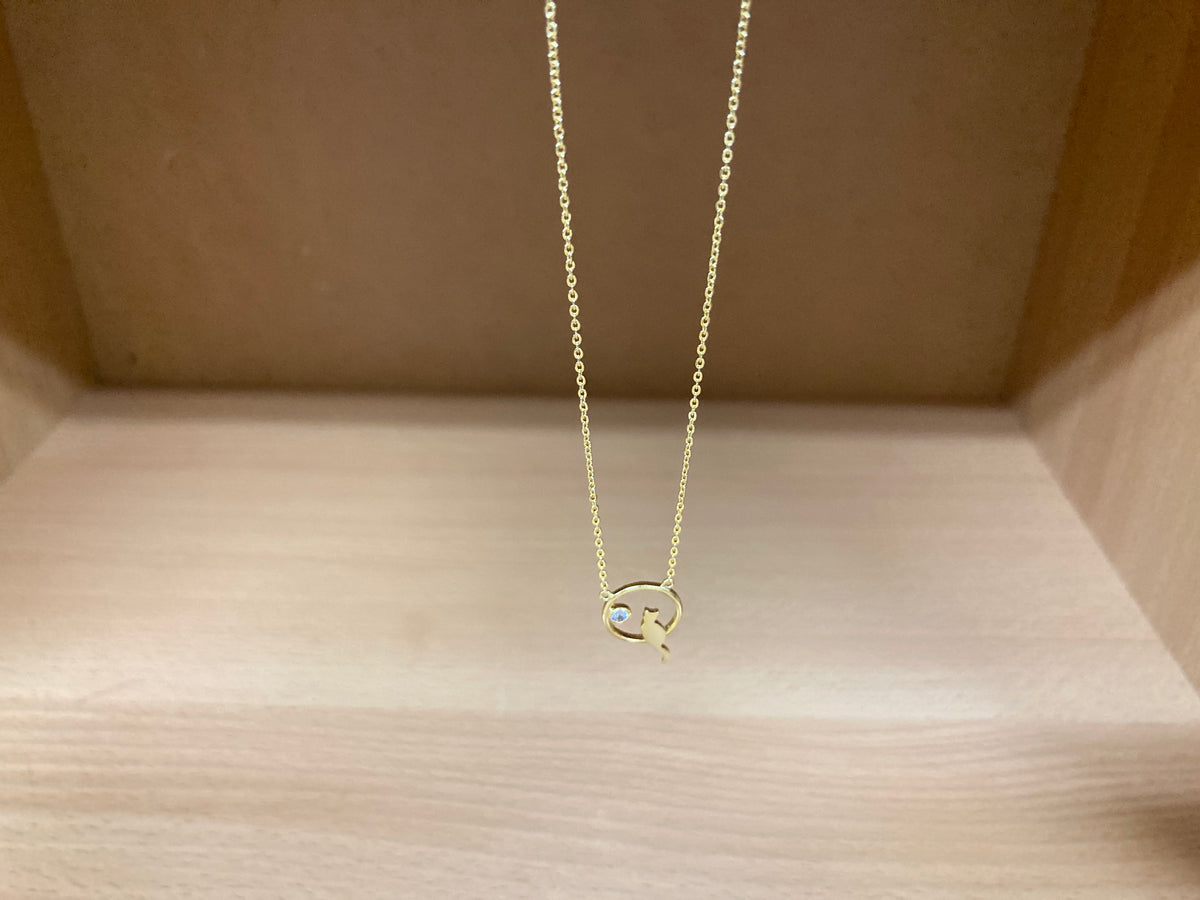 Tiny Treasures Seoul - Cat Zirconia Circle Necklace (Gold) 6