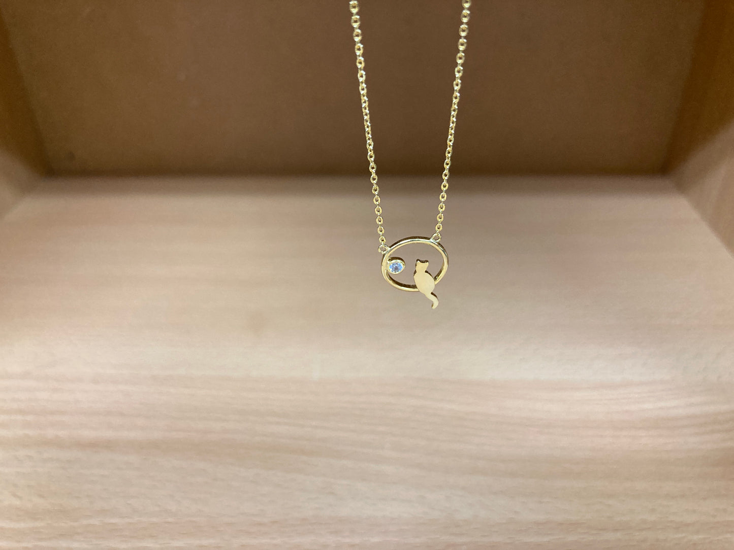 Tiny Treasures Seoul - Cat Zirconia Circle Necklace (Gold) 7