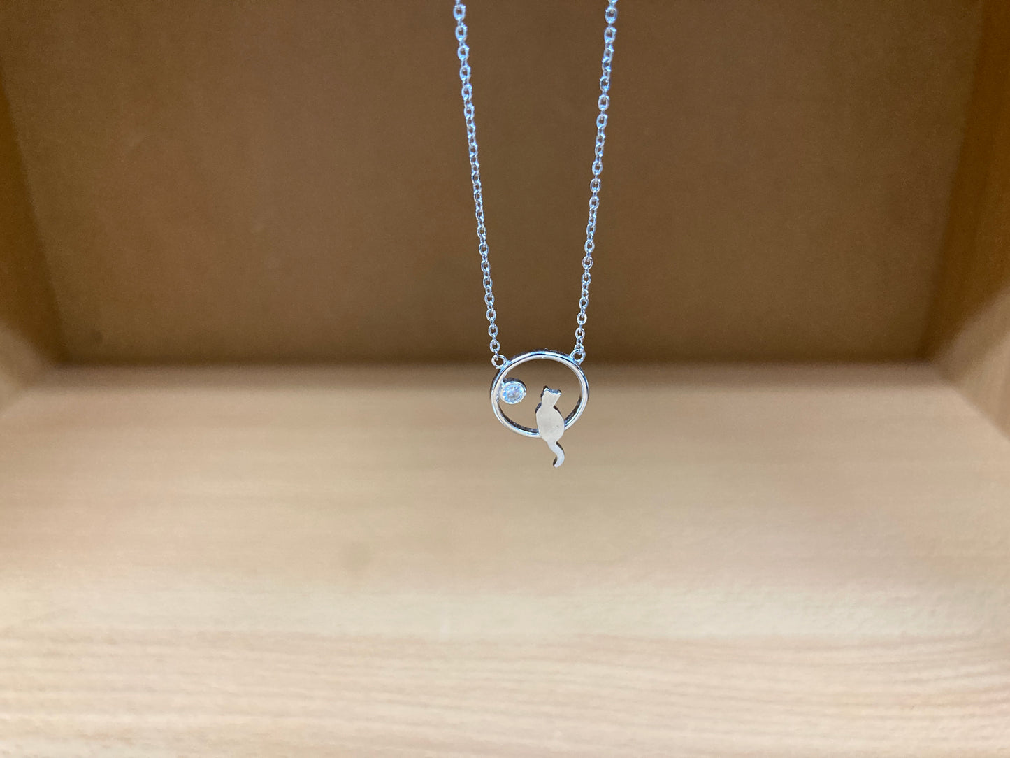 Tiny Treasures Seoul - Cat Zirconia Circle Necklace (Silver) 10