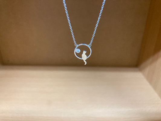 Tiny Treasures Seoul - Cat Zirconia Circle Necklace (Silver) 4