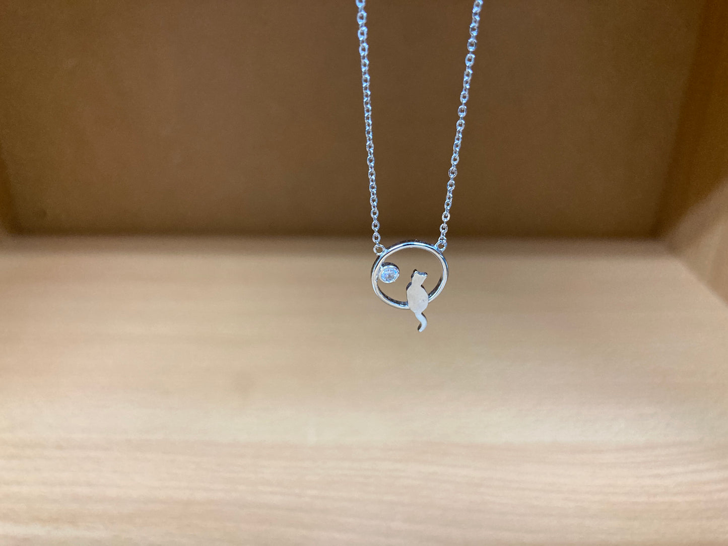 Tiny Treasures Seoul - Cat Zirconia Circle Necklace (Silver) 5