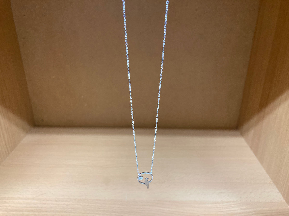 Tiny Treasures Seoul - Cat Zirconia Circle Necklace (Silver) 6