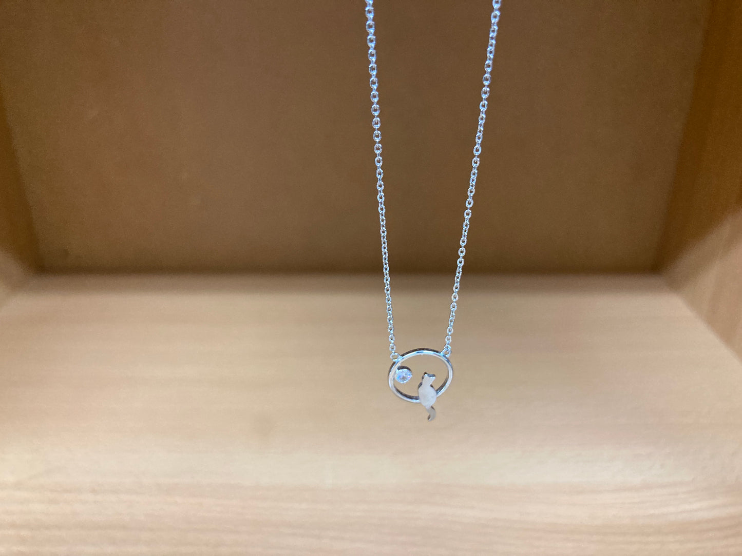 Tiny Treasures Seoul - Cat Zirconia Circle Necklace (Silver) 7