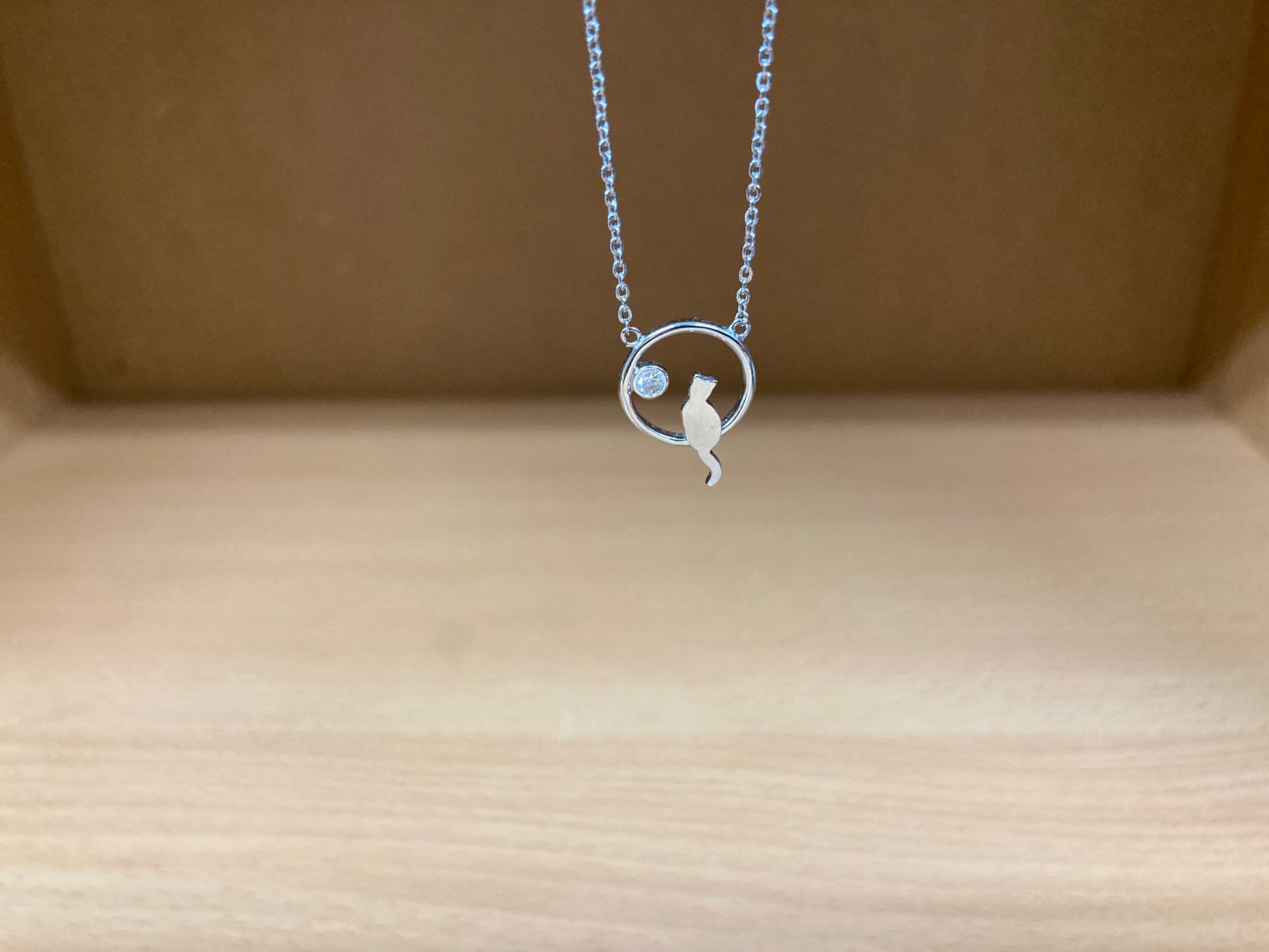 Tiny Treasures Seoul - Cat Zirconia Circle Necklace (Silver) 8
