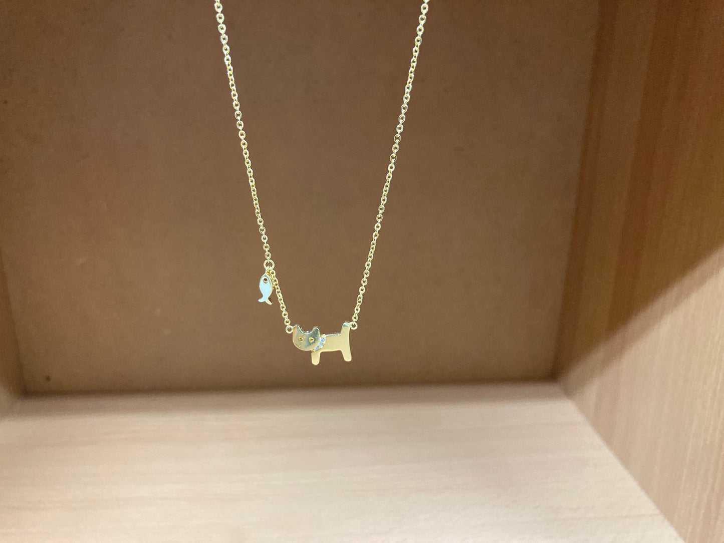 Tiny Treasures Seoul - Cat & Fish Necklace (Gold) 