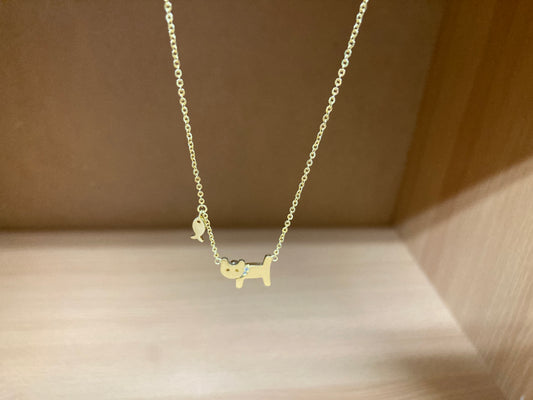 Tiny Treasures Seoul - Cat & Fish Necklace (Gold) 2