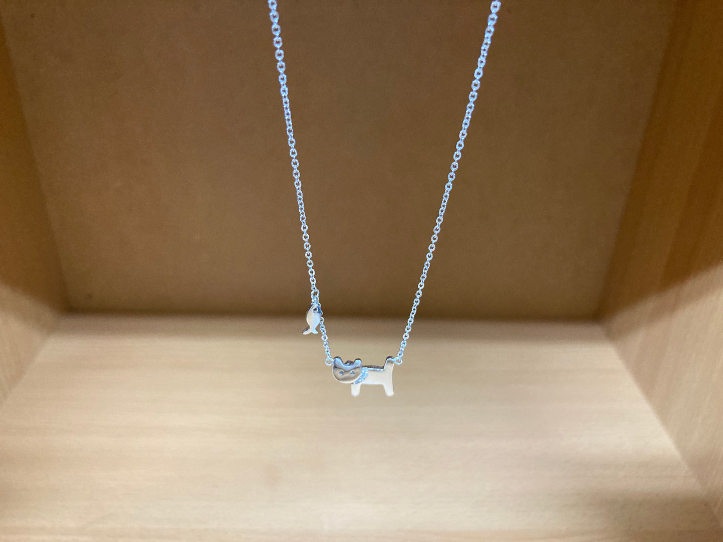 Tiny Treasures Seoul - Cat & Fish Necklace (Silver) 