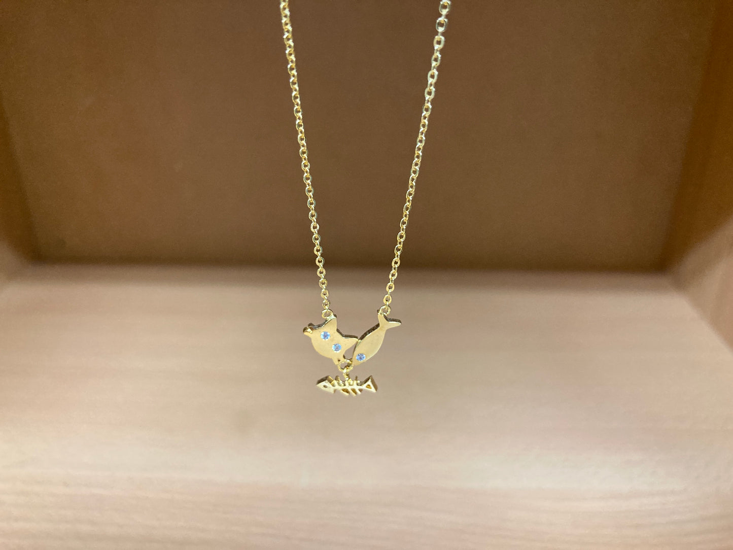 Tiny Treasures Seoul - Cat, Fish & Fishbone Necklace (Gold) 