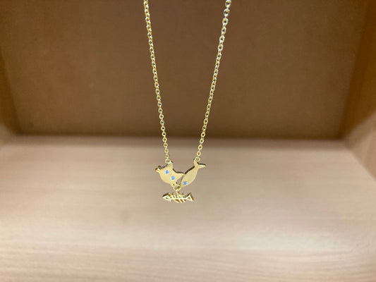 Tiny Treasures Seoul - Cat, Fish & Fishbone Necklace (Gold) 