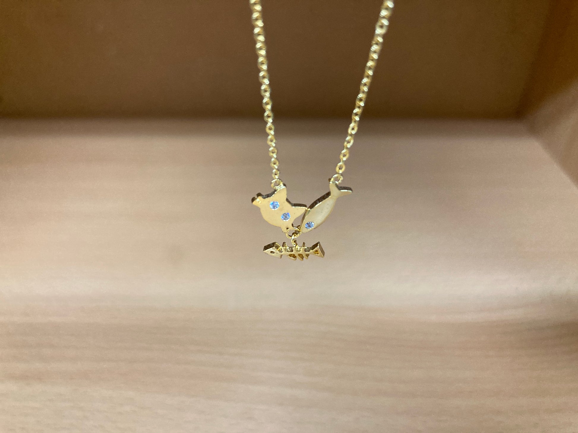 Tiny Treasures Seoul - Cat, Fish & Fishbone Necklace (Gold) 2