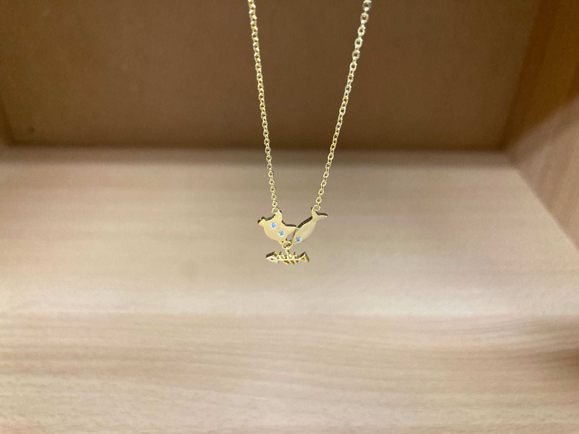 Tiny Treasures Seoul - Cat, Fish & Fishbone Necklace (Gold) 3