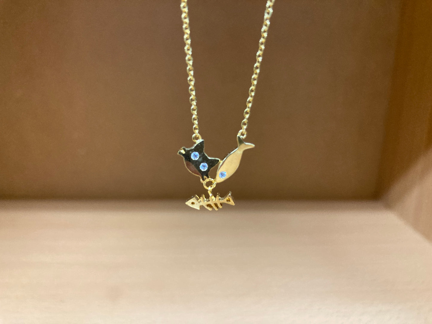 Tiny Treasures Seoul - Cat, Fish & Fishbone Necklace (Gold) 5