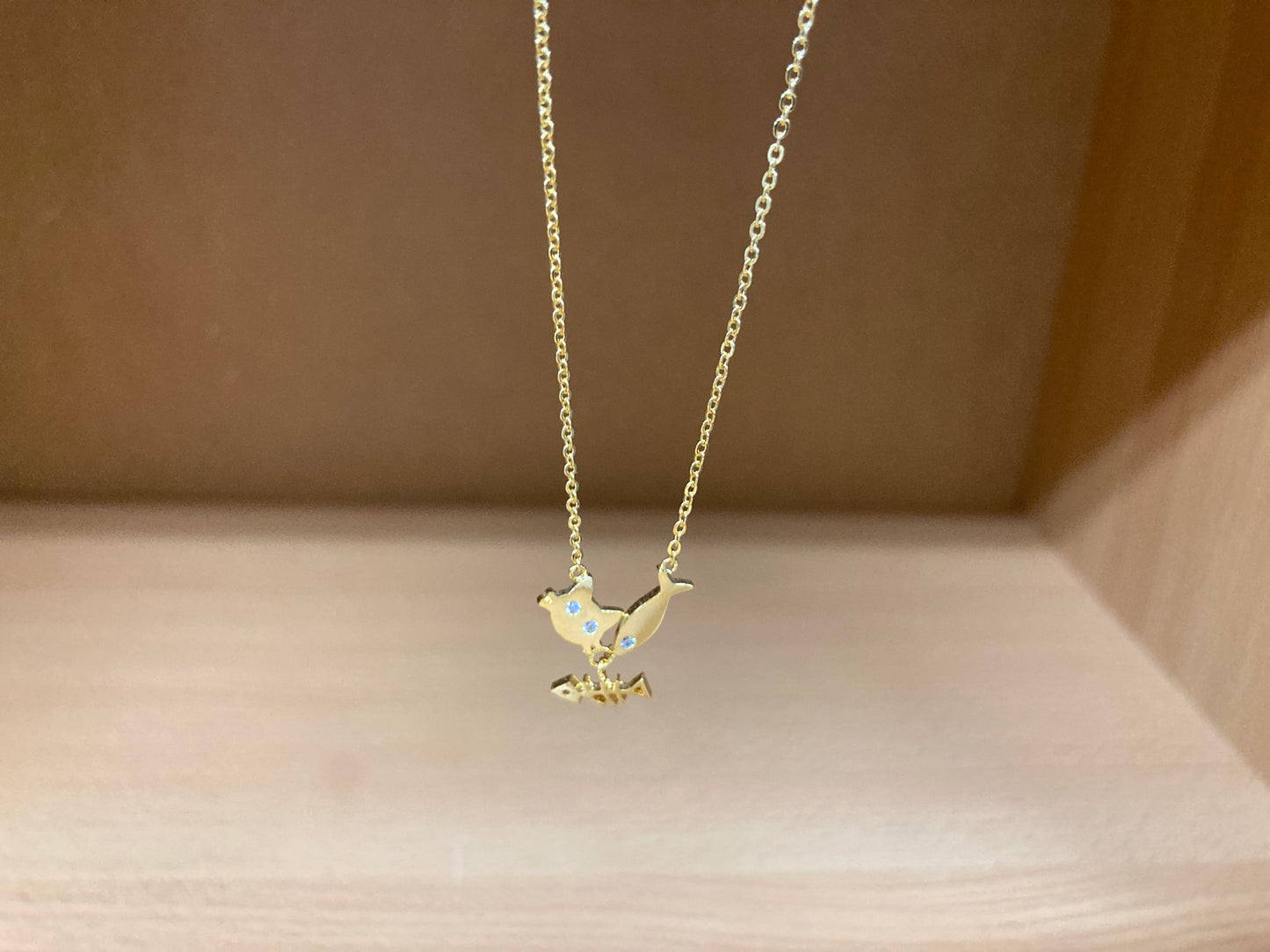 Tiny Treasures Seoul - Cat, Fish & Fishbone Necklace (Gold) 7