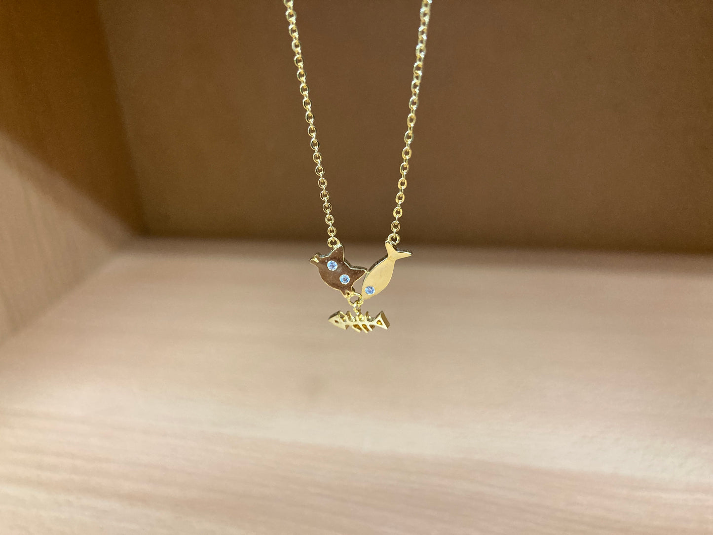 Tiny Treasures Seoul - Cat, Fish & Fishbone Necklace (Gold) 8