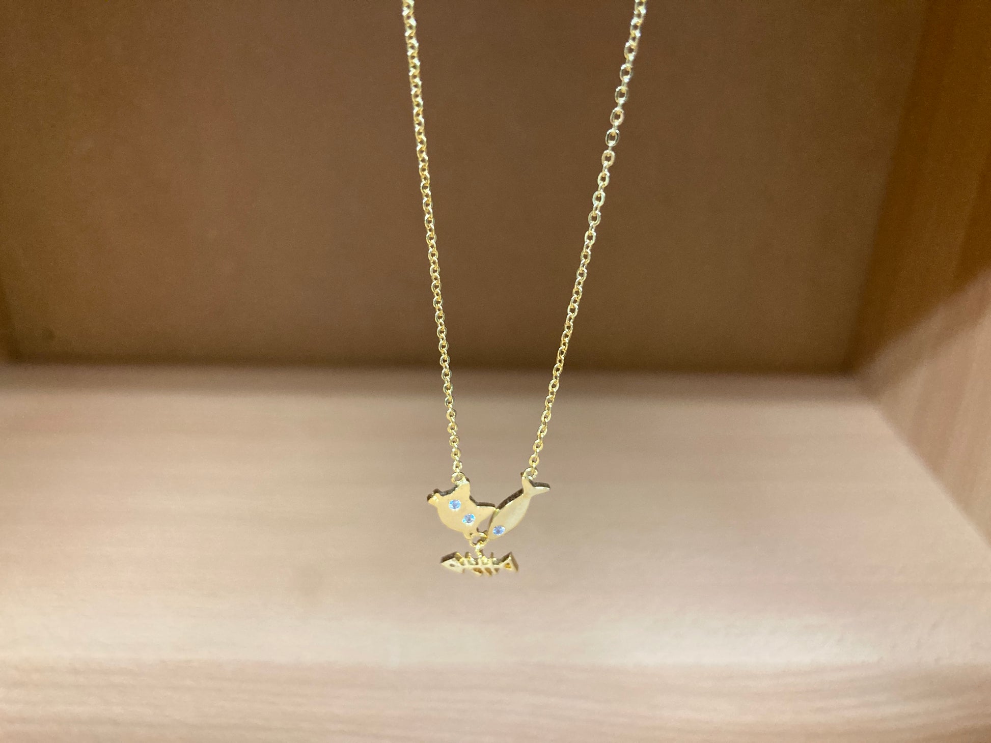 Tiny Treasures Seoul - Cat, Fish & Fishbone Necklace (Gold) 9