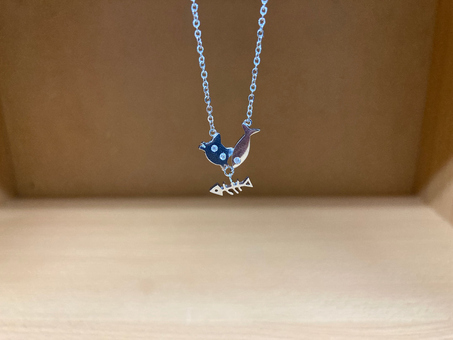 Tiny Treasures Seoul - Cat, Fish & Fishbone Necklace (Silver) 4