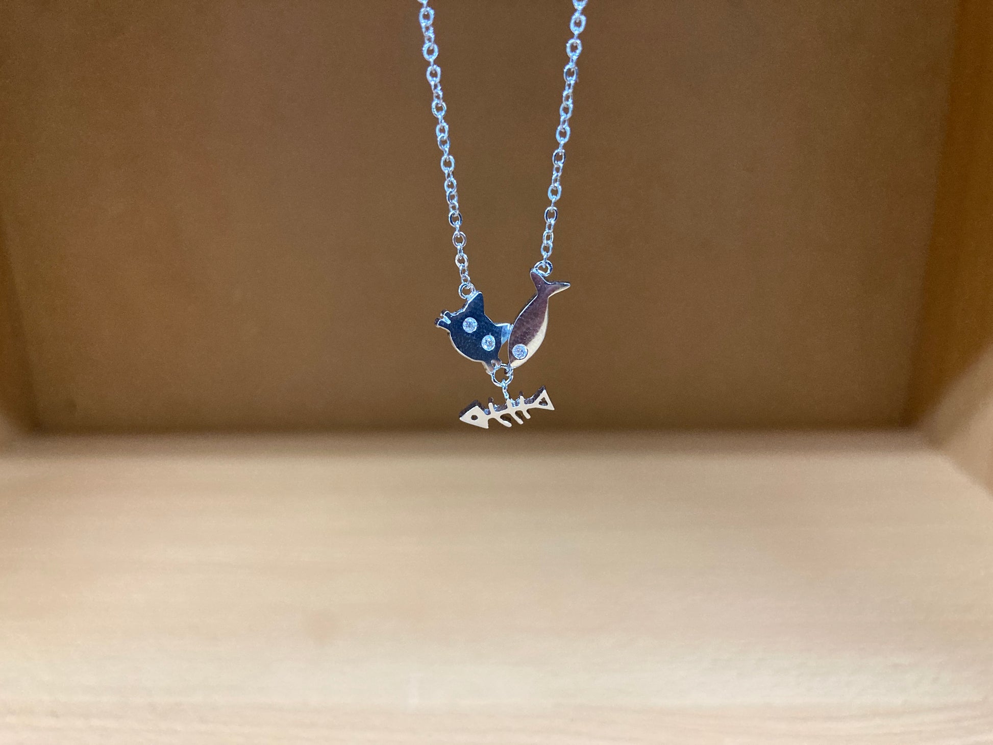 Tiny Treasures Seoul - Cat, Fish & Fishbone Necklace (Silver) 4