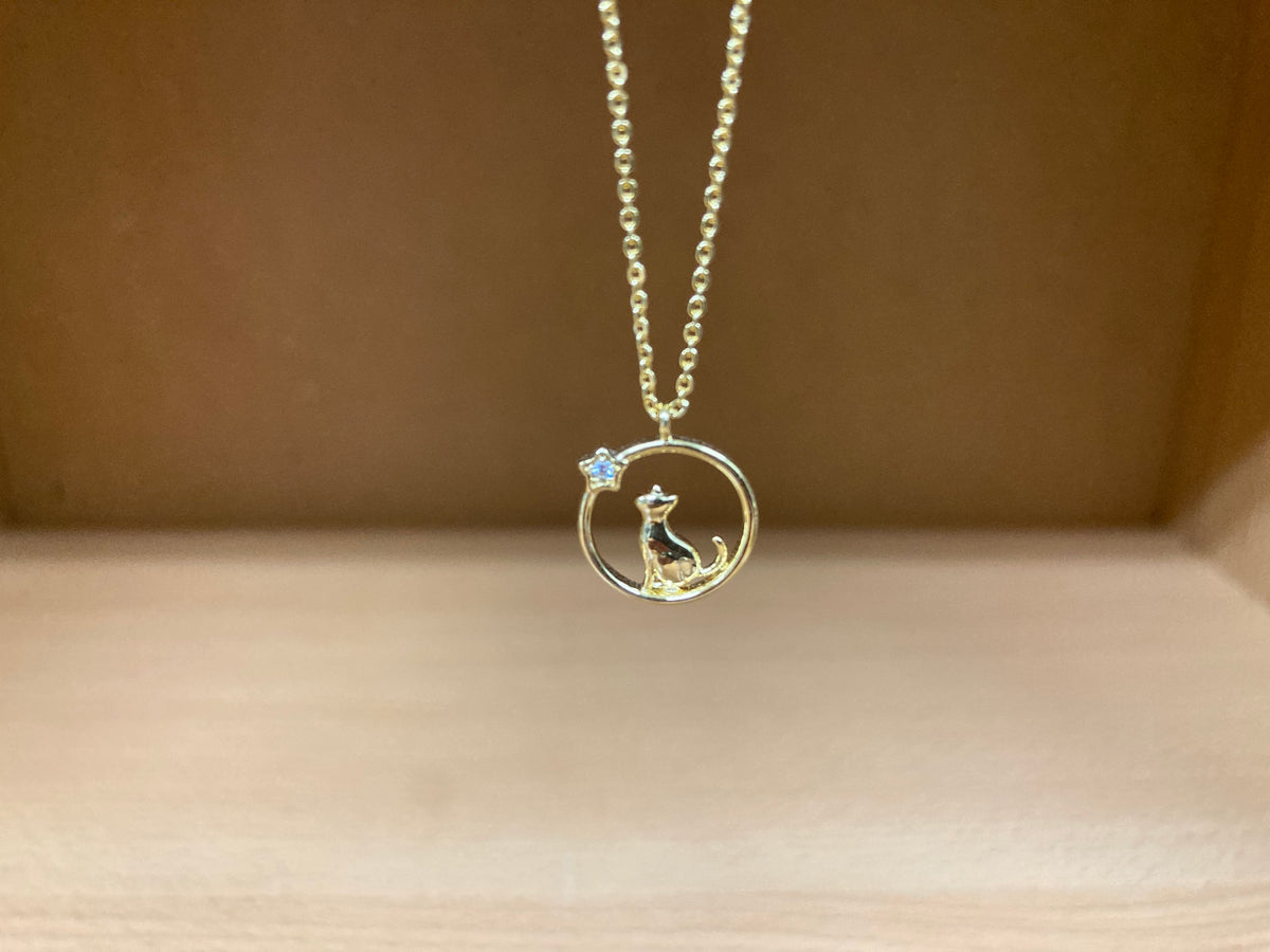 Tiny Treasures Seoul - Cat & Star Circle Necklace (Gold) 11