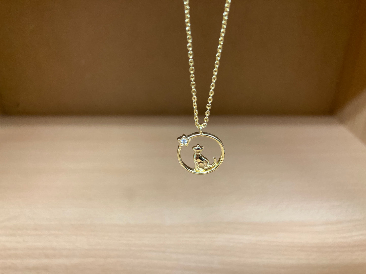 Tiny Treasures Seoul - Cat & Star Circle Necklace (Gold) 5