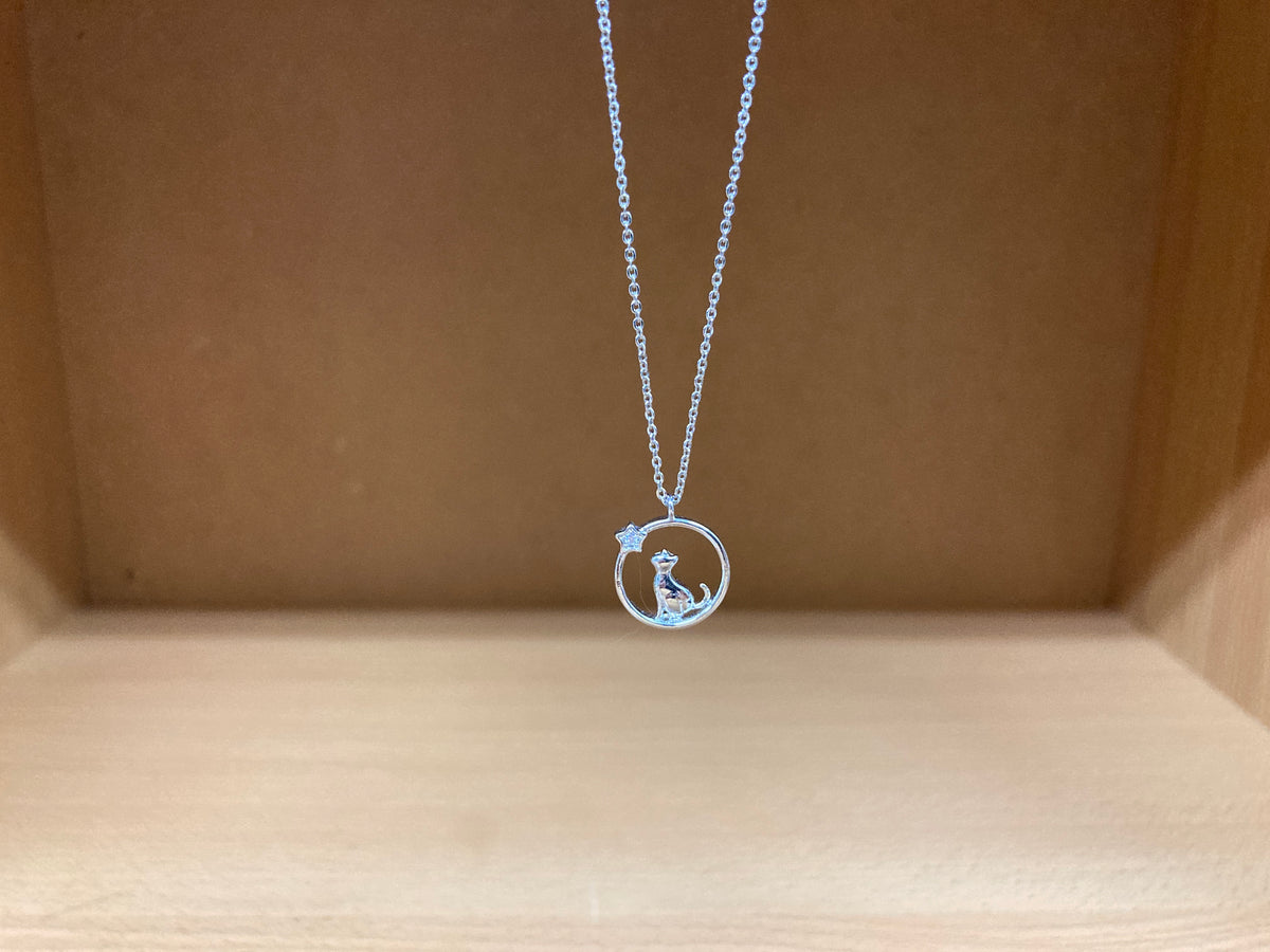 Tiny Treasures Seoul - Cat & Star Circle Necklace (Silver) 8