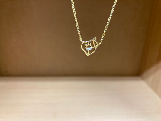 Tiny Treasures Seoul - Cat in Heart & Stone Bow Necklace (Gold) 5