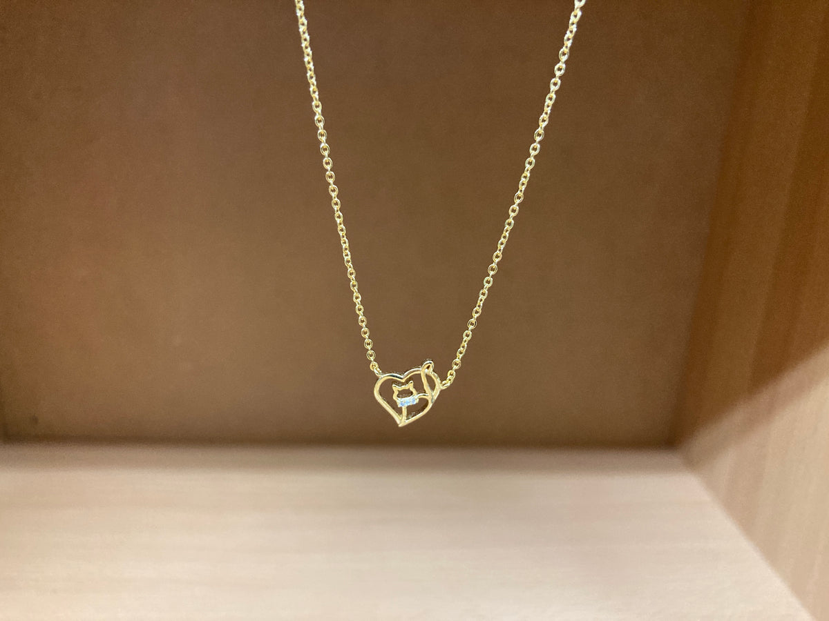 Tiny Treasures Seoul - Cat in Heart & Stone Bow Necklace (Gold) 6