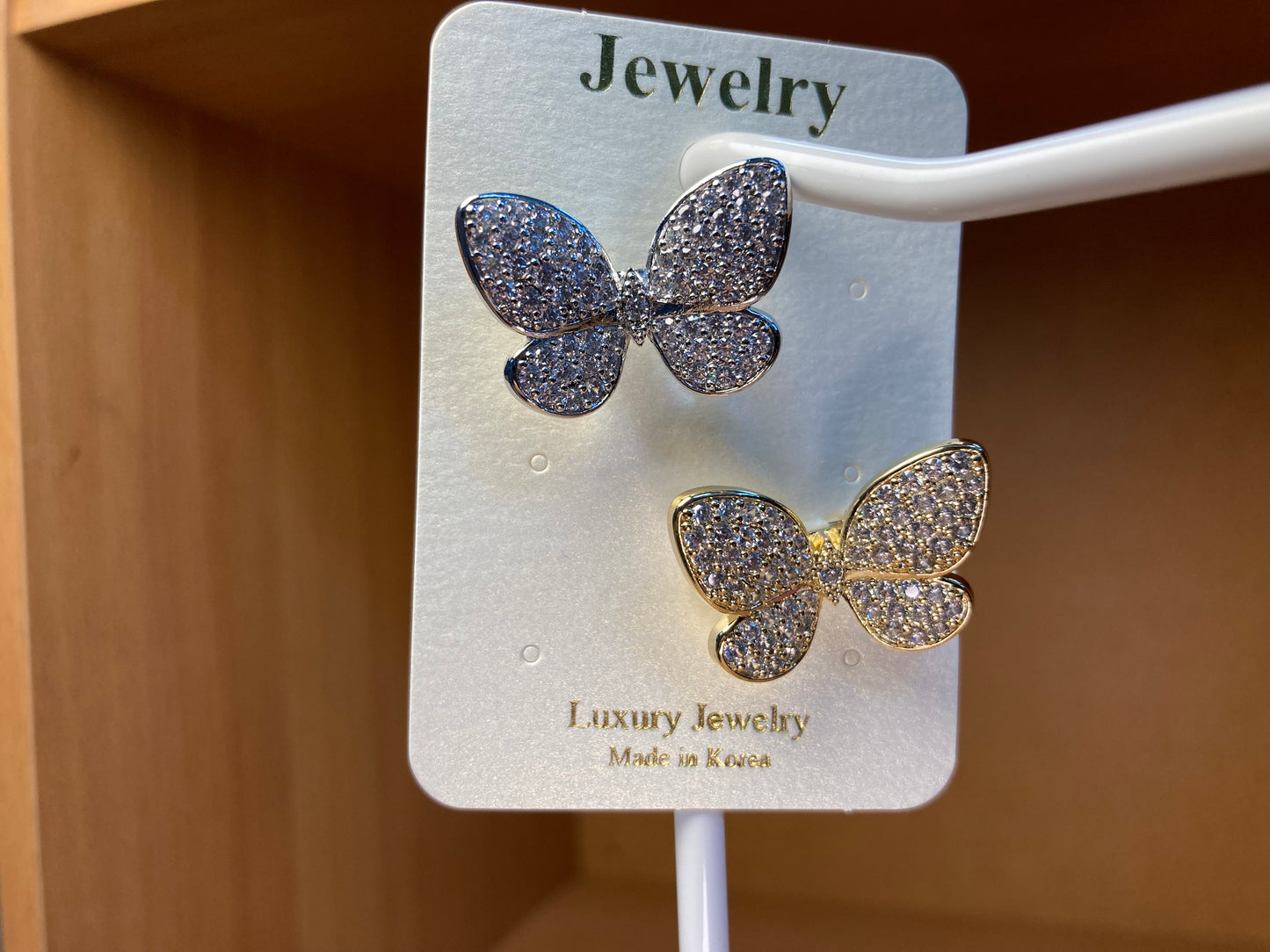 Crystal Butterfly Brooch Set in Silver & Gold (2 Pieces)