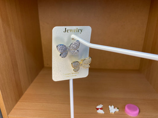 Crystal Butterfly Brooch Set in Silver & Gold (2 Pieces)