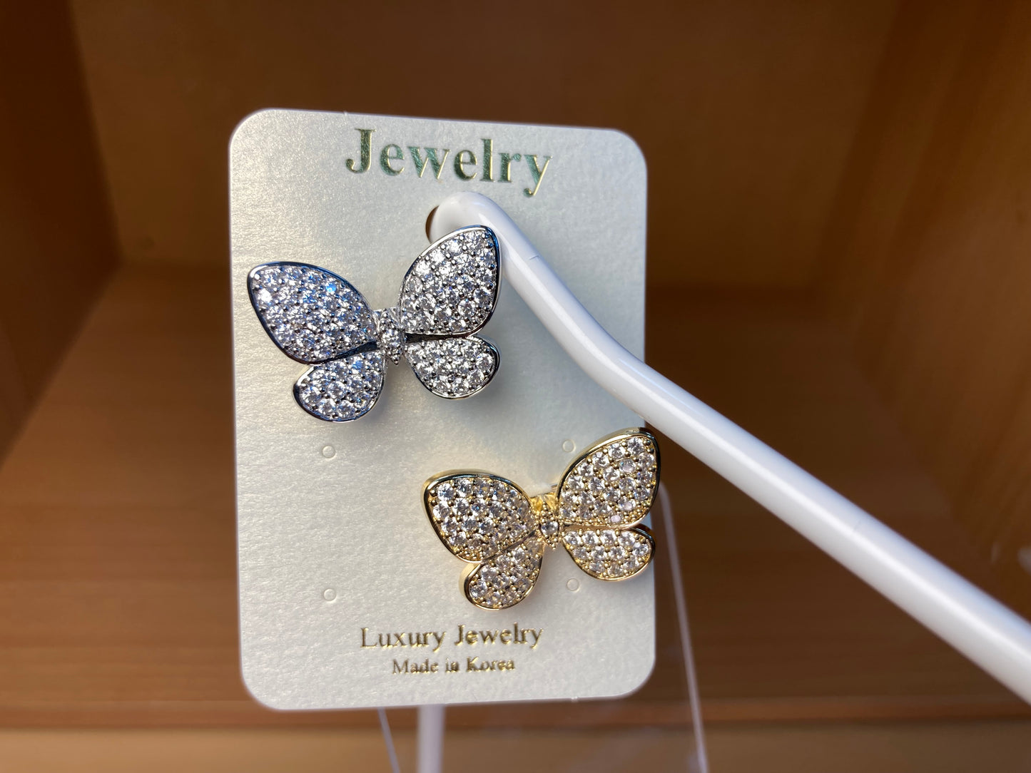 Crystal Butterfly Brooch Set in Silver & Gold (2 Pieces)