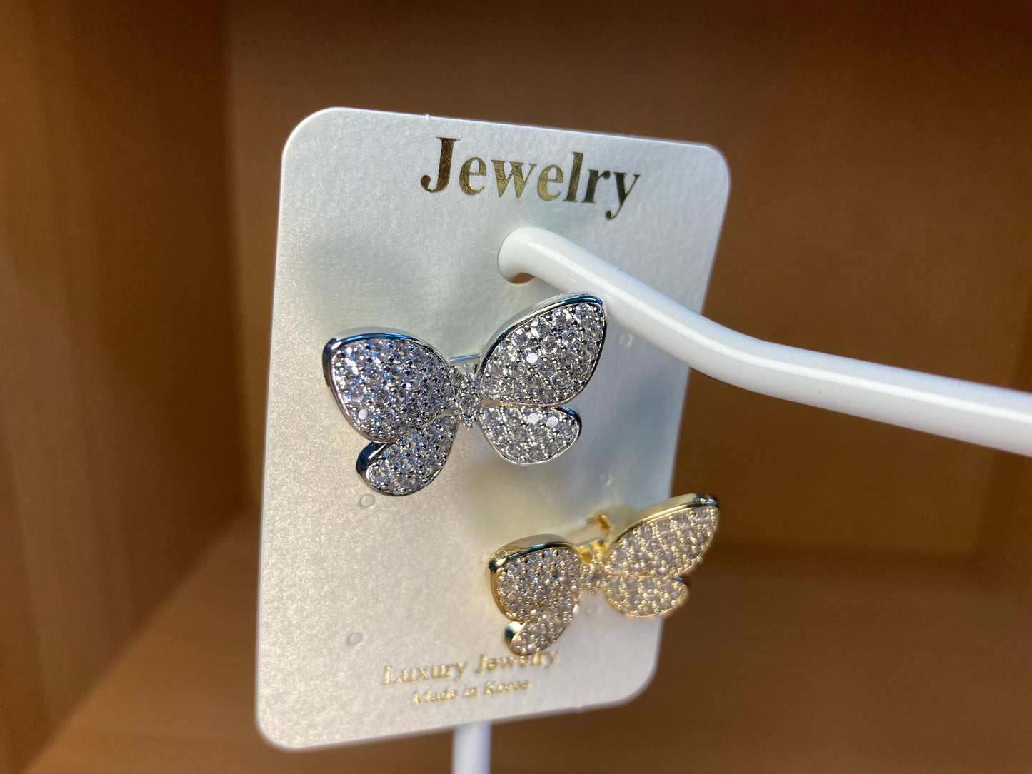 Crystal Butterfly Brooch Set in Silver & Gold (2 Pieces)