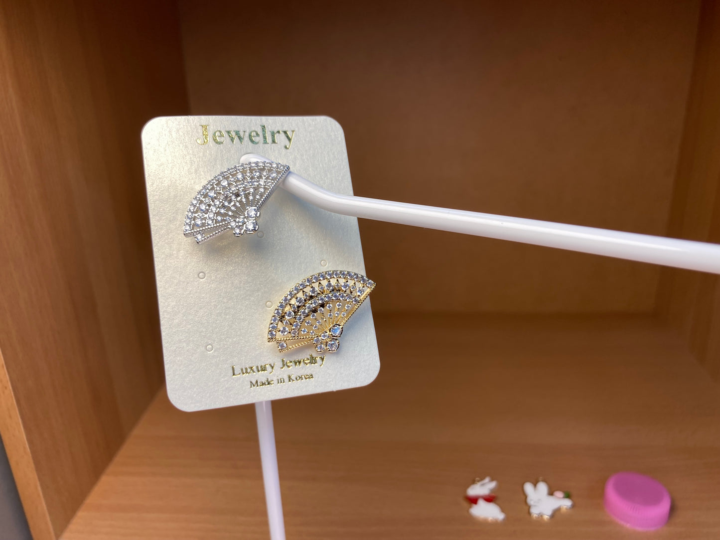 Crystal Fan Brooch Set in Silver & Gold (2 Pieces)
