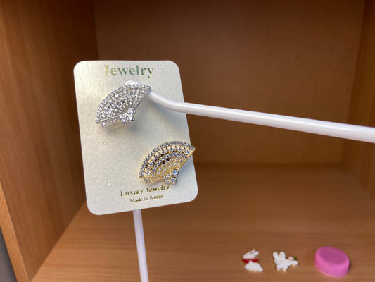 Crystal Fan Brooch Set in Silver & Gold (2 Pieces)
