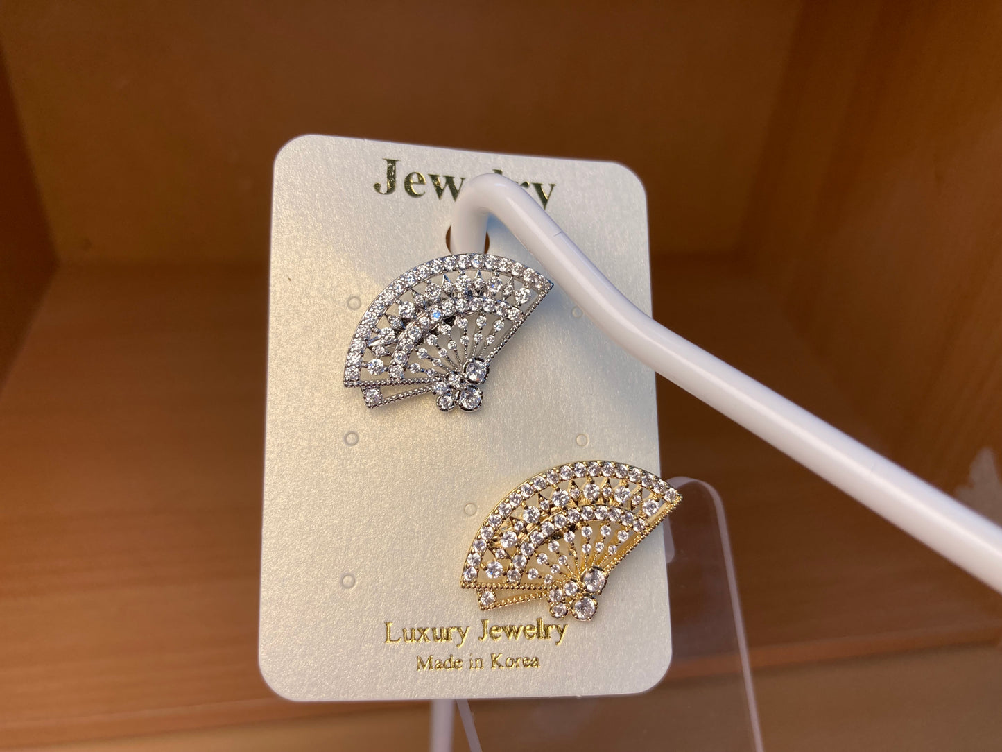 Crystal Fan Brooch Set in Silver & Gold (2 Pieces)