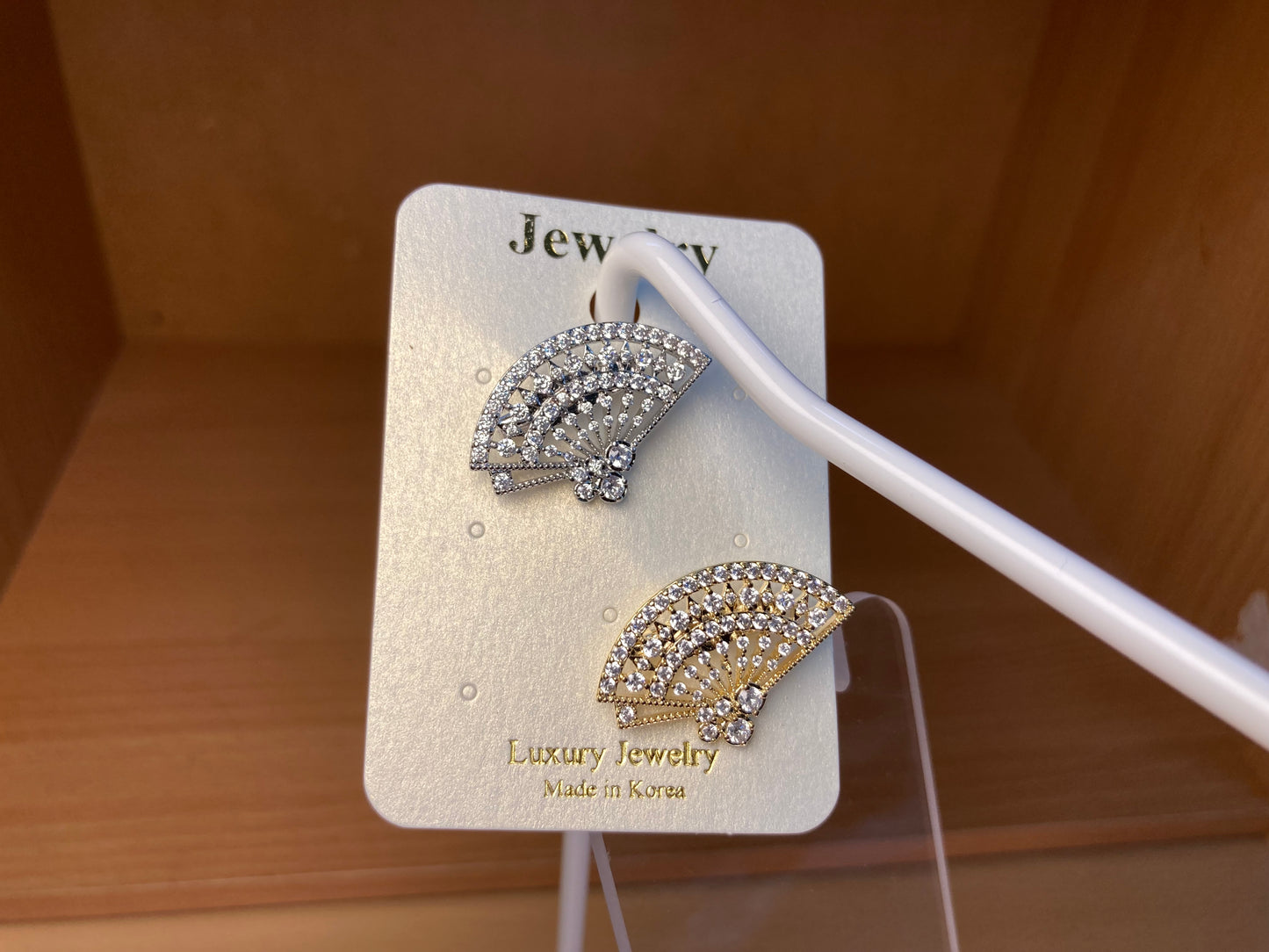 Crystal Fan Brooch Set in Silver & Gold (2 Pieces)