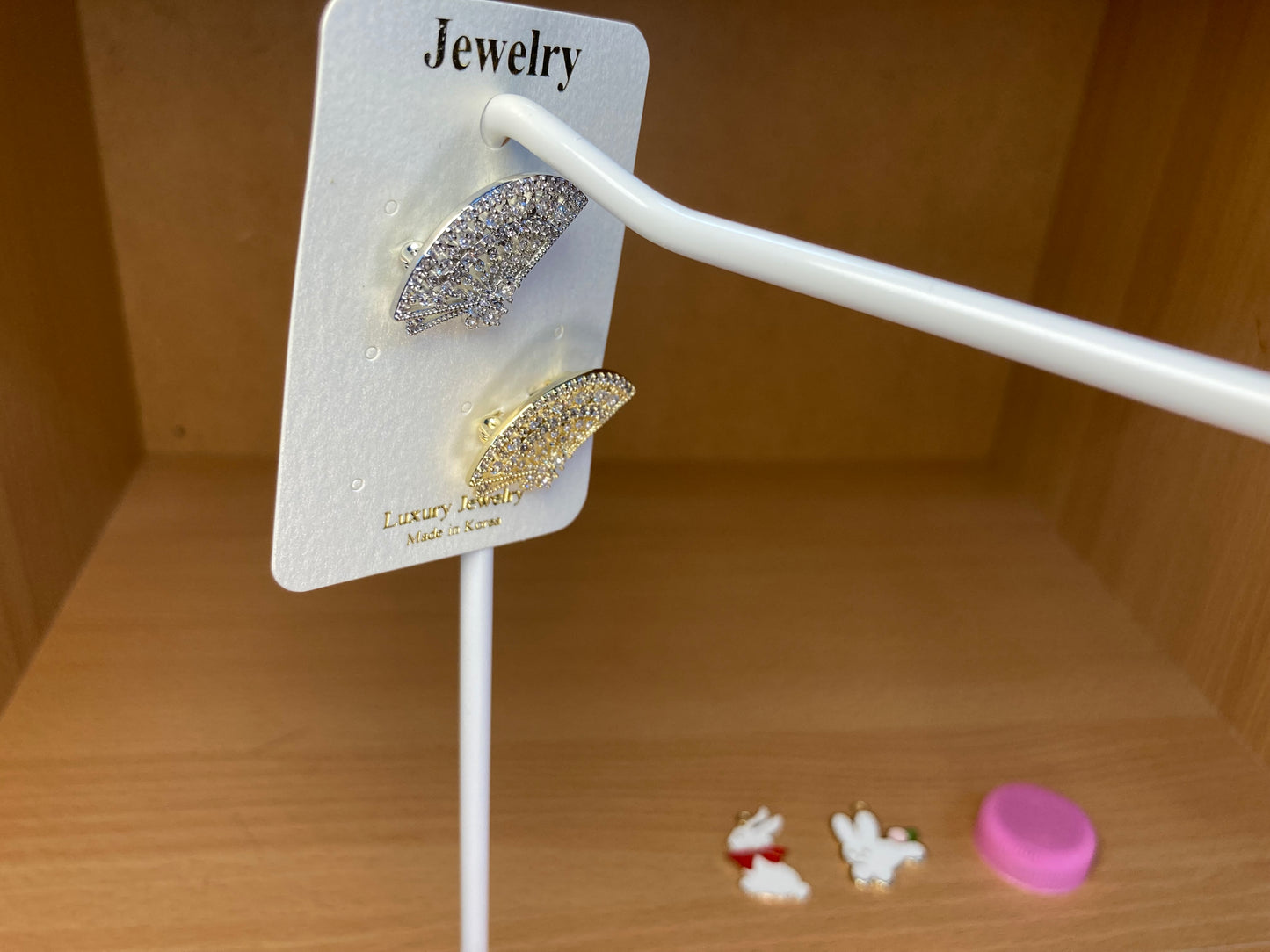 Crystal Fan Brooch Set in Silver & Gold (2 Pieces)