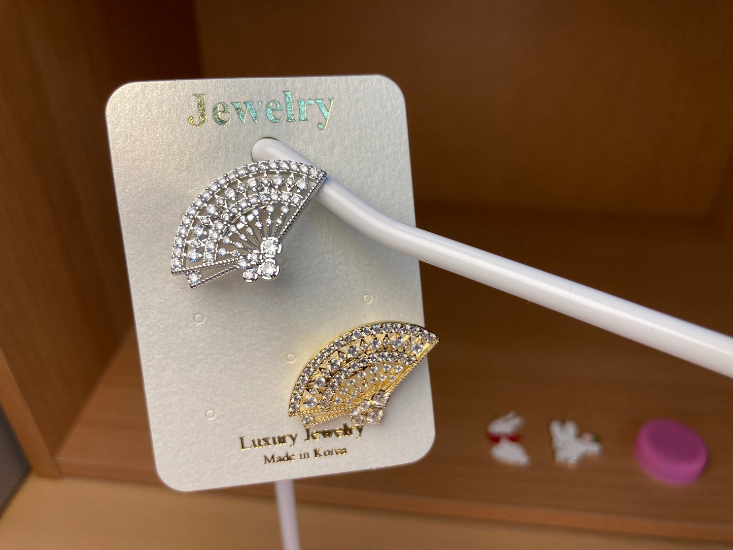 Crystal Fan Brooch Set in Silver & Gold (2 Pieces)
