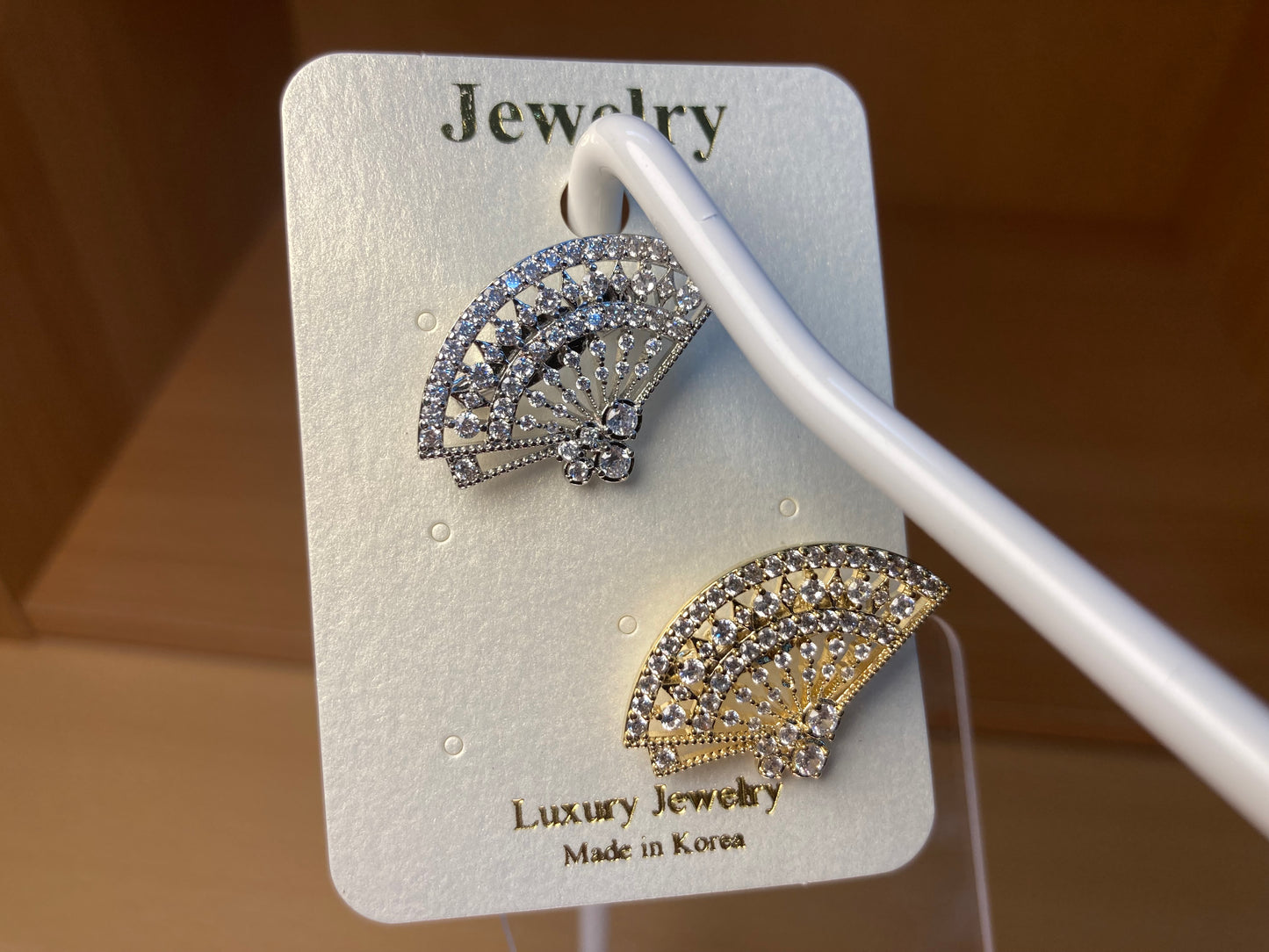 Crystal Fan Brooch Set in Silver & Gold (2 Pieces)